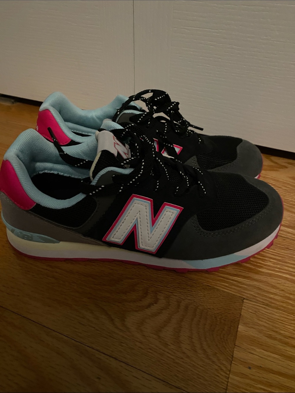 New Balance Kids Black, Pink & Light Blue Sneakers